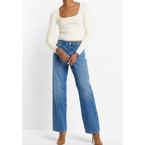 Square Neck Long Sleeve Sweater, Swan, Medium - Picture 3 of 11